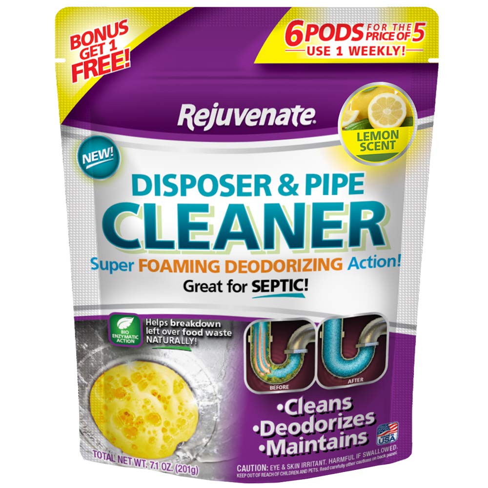 Rejuvenate Garbage Disposal and Drain Pipe Cleaner Powerful Foaming Action and Removes Garbage Disposal Smells 6 Unit Pack Lemon Scent