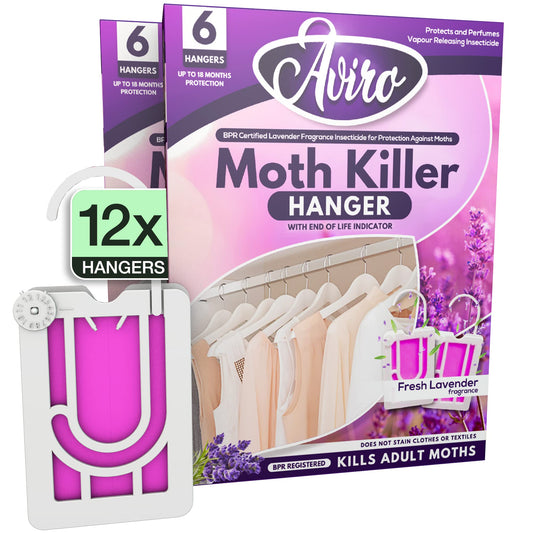 Aviro Moth Repellent for Wardrobes - 12 Moth Killer Hangers with Natural Lavender Scent. Highly Effective Easy to Use Moth Repellent for Clothes. UK Made 1 count (Pack of 12)