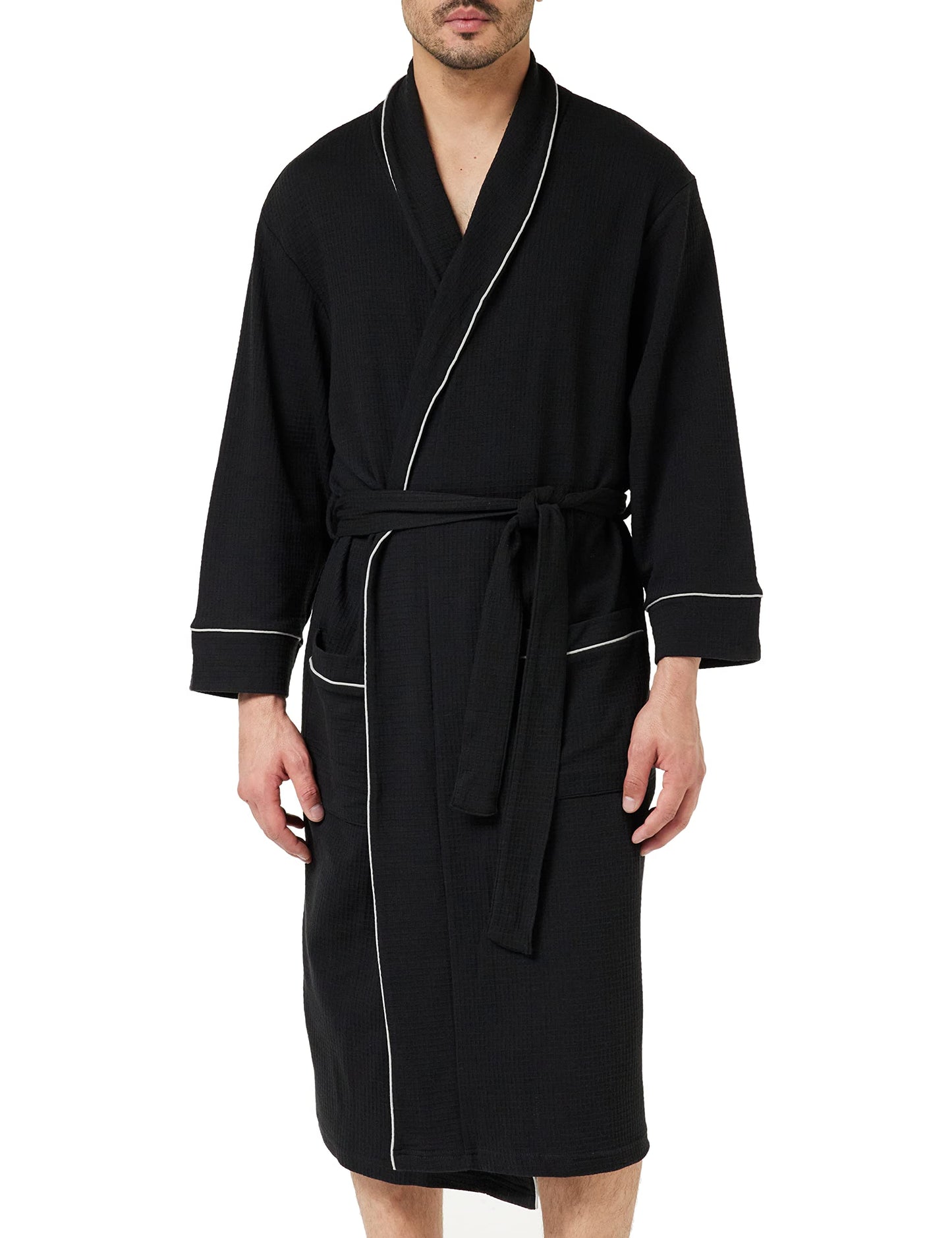 Amazon Essentials Men's Lightweight Waffle Robe (Available in Big & Tall) XL-XXL Black