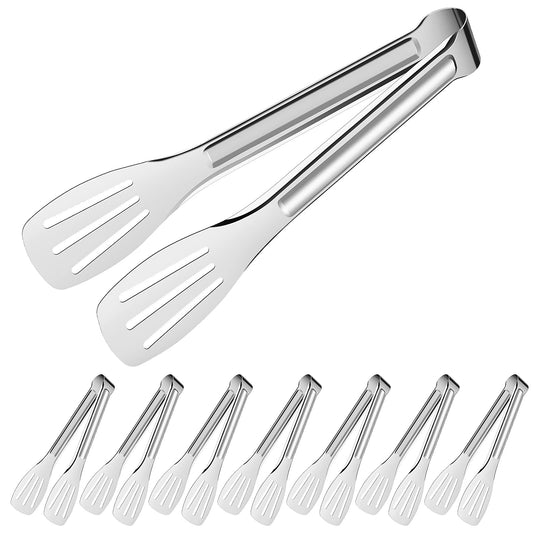 8 Pack Serving Tongs Buffet, 7 Inch Salad Tongs Server Kitchen Tongs, Stainless Steel Small Cooking BBQ Tongs Bread Cake Tongs for Wedding Birthday Party Candy Bar Utensils A