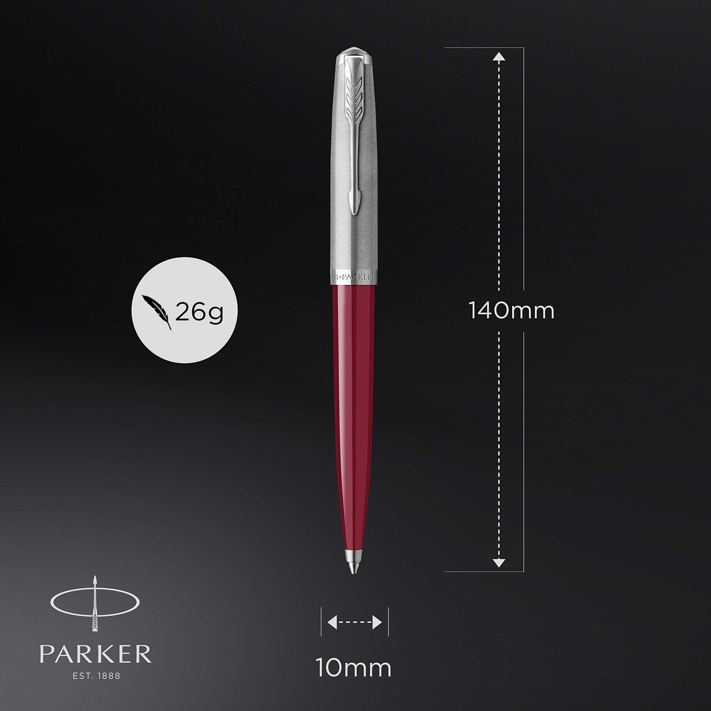 Parker 51 Ballpoint Pen | Burgundy Barrel with Chrome Trim | Medium Point with Black Ink Refill | Gift Box Parker 51