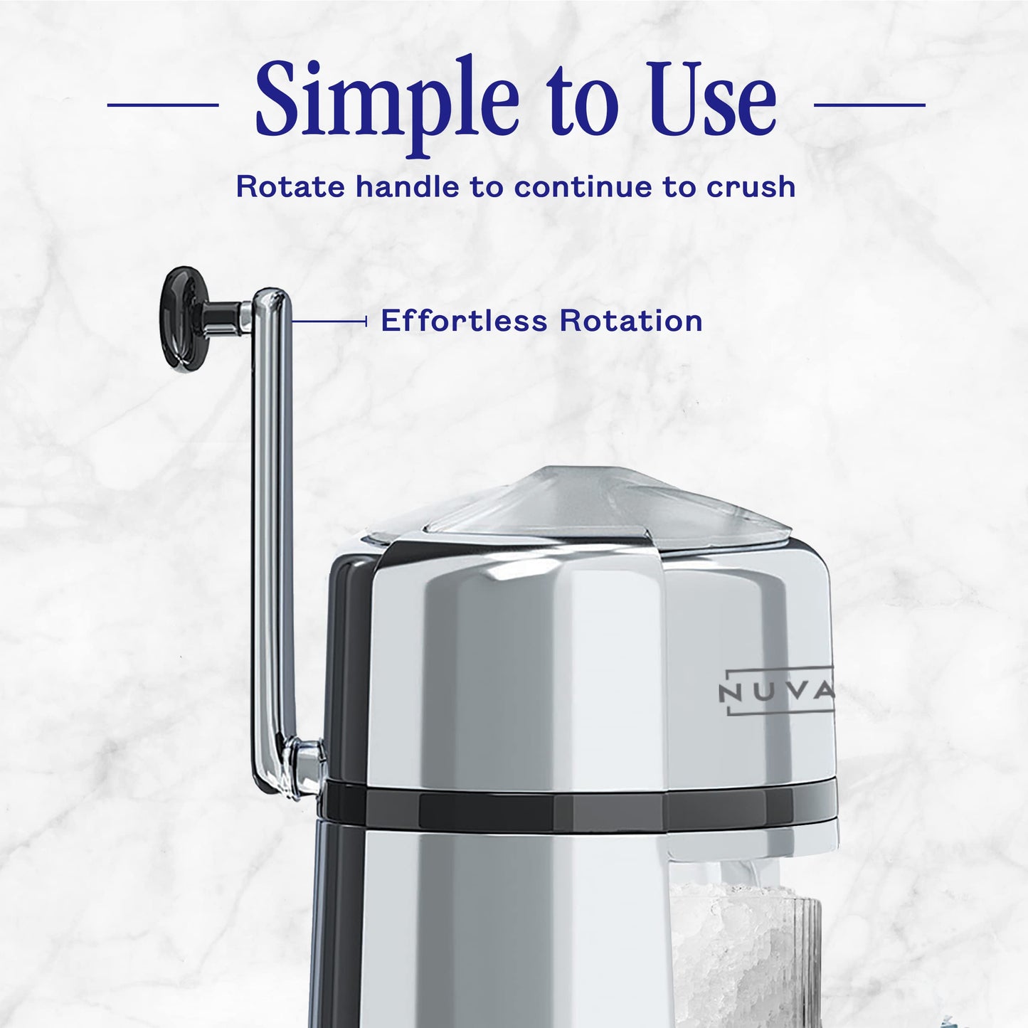 Nuvantee Ice Crusher – Manual Hand Crank Crushers w/Built-in Stainless-Steel Blades for Customisable Cubes - Bucket and Spoon Included