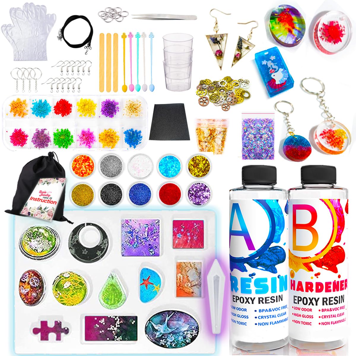 Goody King Resin Jewelry Making Kit for Beginners with Molds and Resin Making Supplies - Silicone Casting Tools Set and Clear Epoxy Resin Kits for DIY Craft Easter Gifts for Kids & Adults Standard