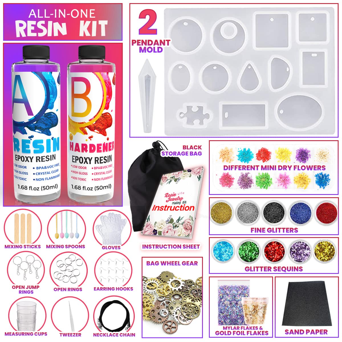 Goody King Resin Jewelry Making Kit for Beginners with Molds and Resin Making Supplies - Silicone Casting Tools Set and Clear Epoxy Resin Kits for DIY Craft Easter Gifts for Kids & Adults Standard