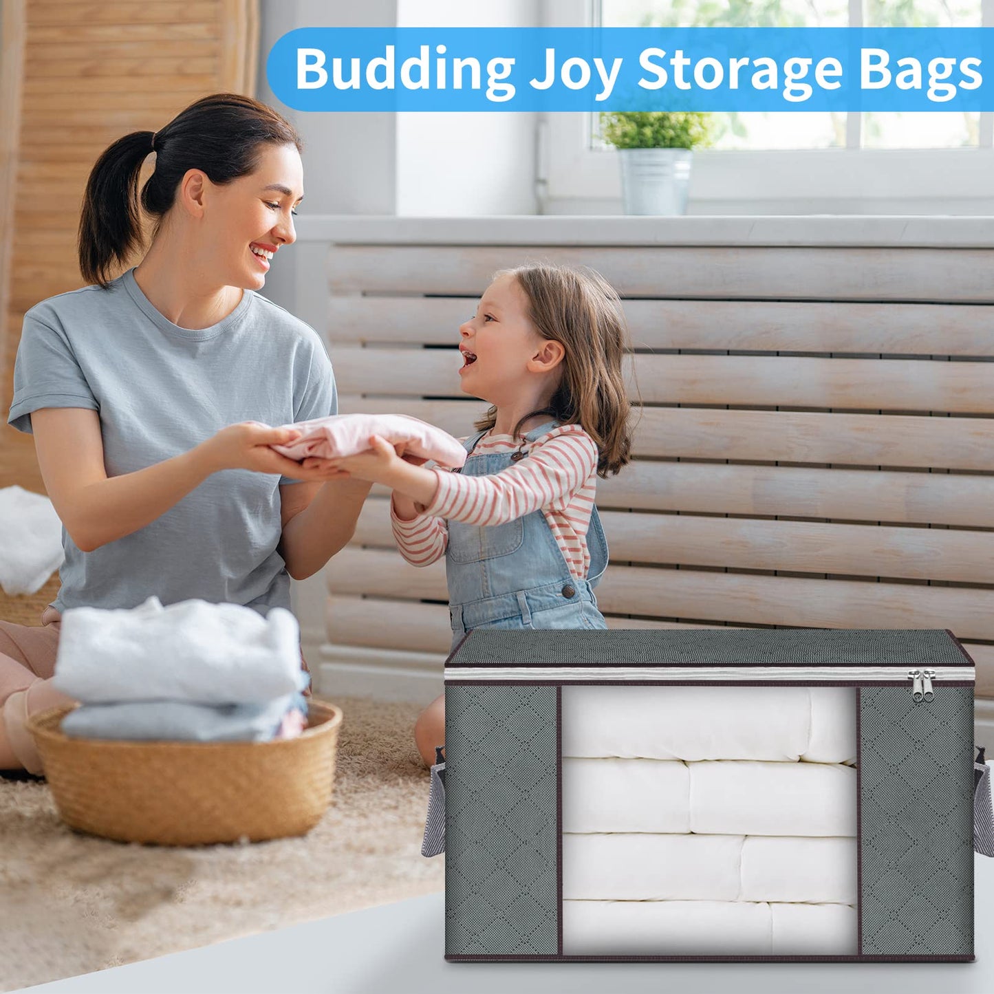 6 Pack Clothes Storage Bags Large Capacity Storage Boxes with Lid Foldable Packing Boxes for Moving House with Durable Handles Thick Fabric for Duvet Clothing Bedding Gray 6 Pack