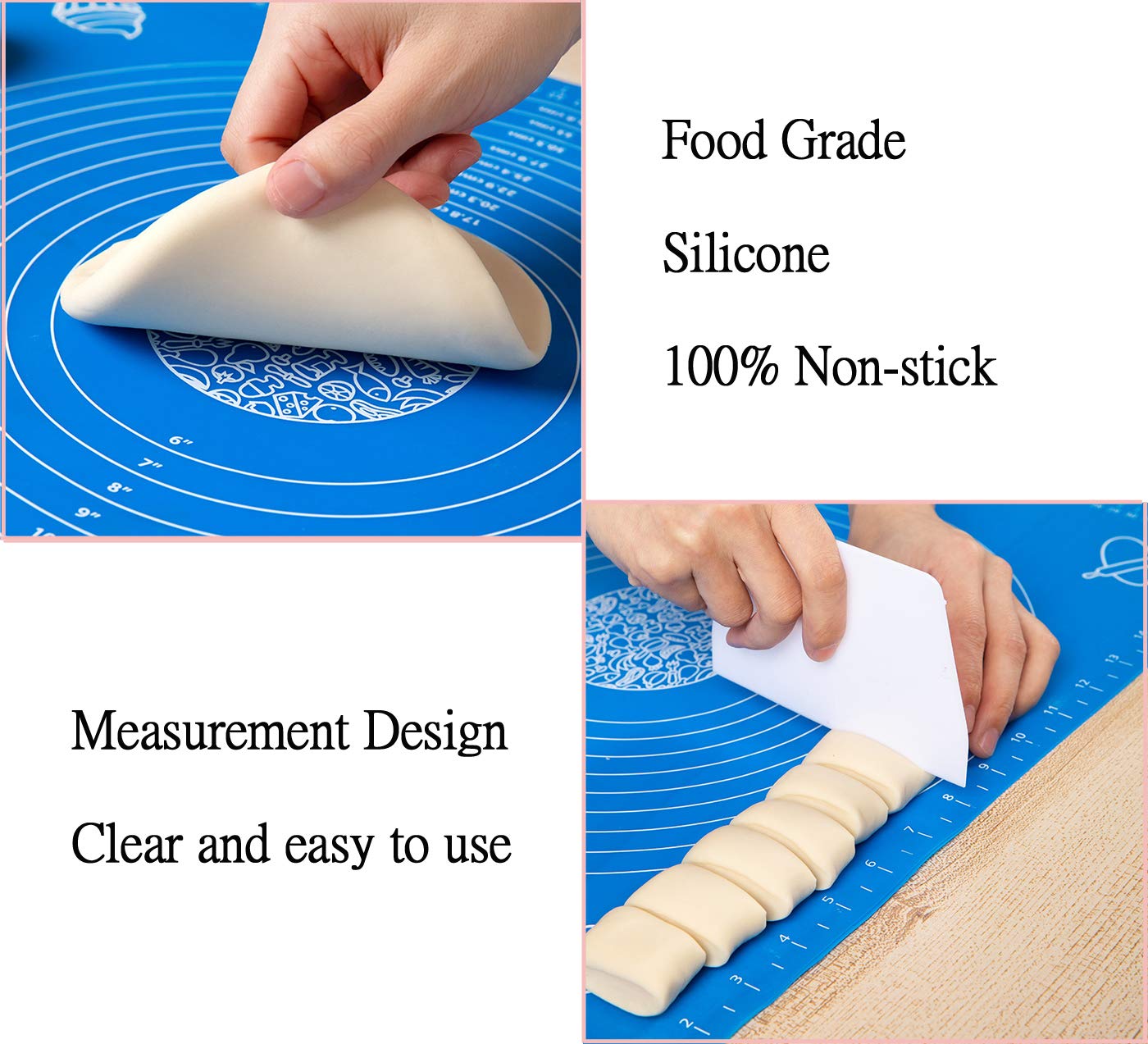 19.7''x15.8'' Non-Stick and No-Slip Silicone Baking Pastry Mat 50x40cm Fondant Mat Dough Rolling Mat with Measurement BPA Free (Blue) Blue 50x40