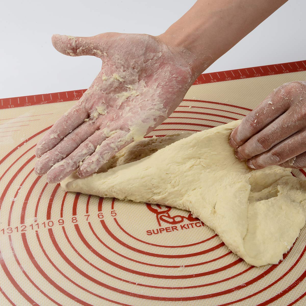 Super Large Non-Slip Silicone Pastry Mat with Measurements 91.4 × 61 cm for Baking Mat, Counter Mat, Dough Rolling Mat, Kneading/Place Mats, Fondant/Pie/Pizza/Bread Mat by Super Kitchen (Red) Red 91.4×61