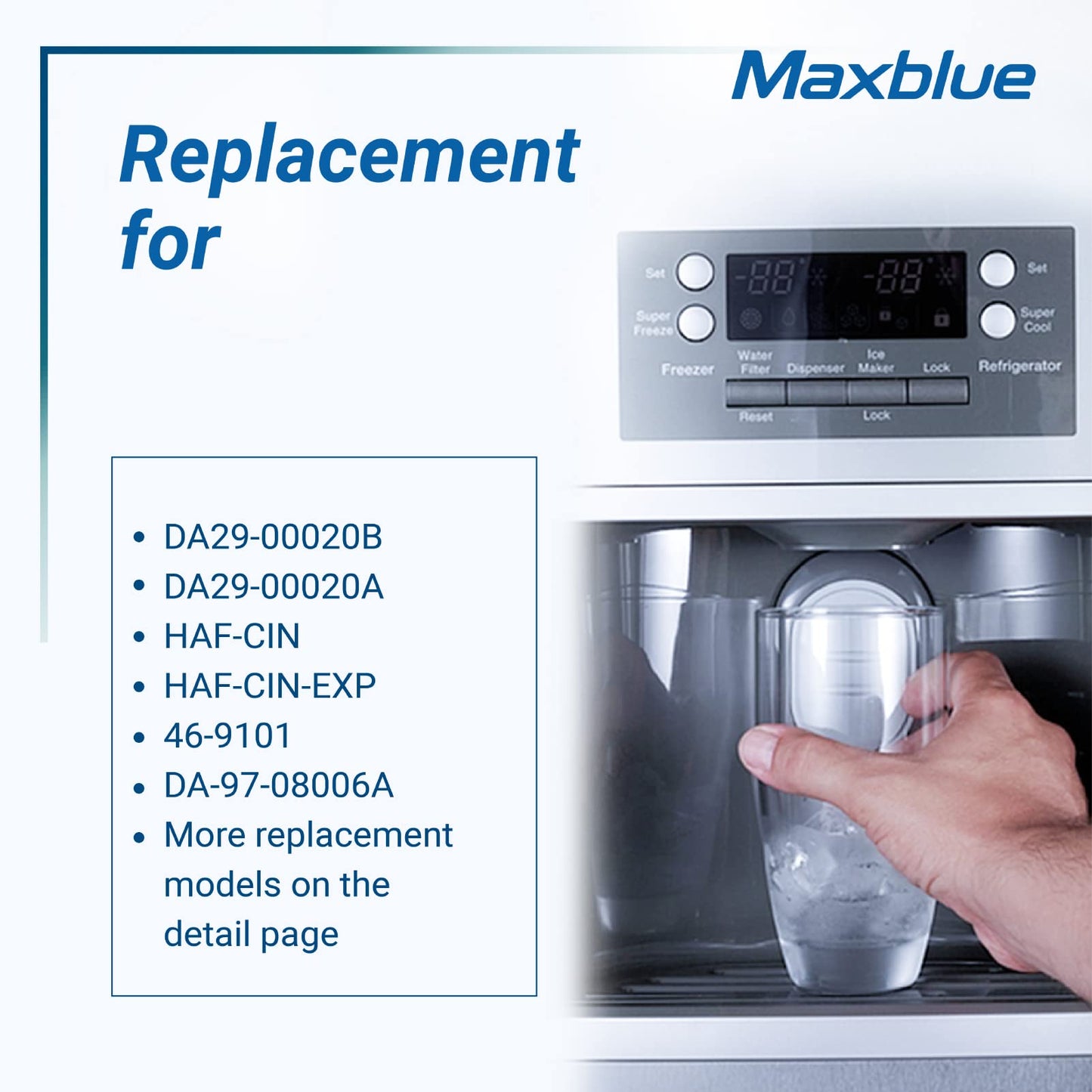 2X Maxblue DA29-00020B Fridge Water Filter, Compatible with Samsung DA29-00020B, HAF-CIN EXP, DA29-00020A, DA29-00019A, DA97-08006, DA97-08043ABC, Kenmore 46-9101, AP5271937, REFSVC, HDX-FMS-2 2 Count (Pack of 1)