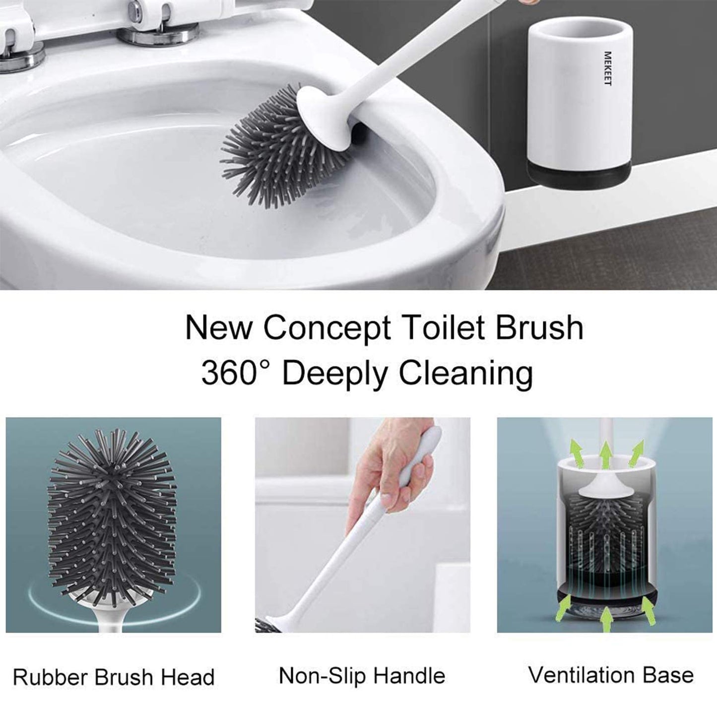 Silicone Toilet Brush and Holder,Bathroom Toilet Brush Holder Set,Silicone Toilet Cleaning Brush Kit with Soft Bristle Brush (Wall Mounted) Wall Mounted