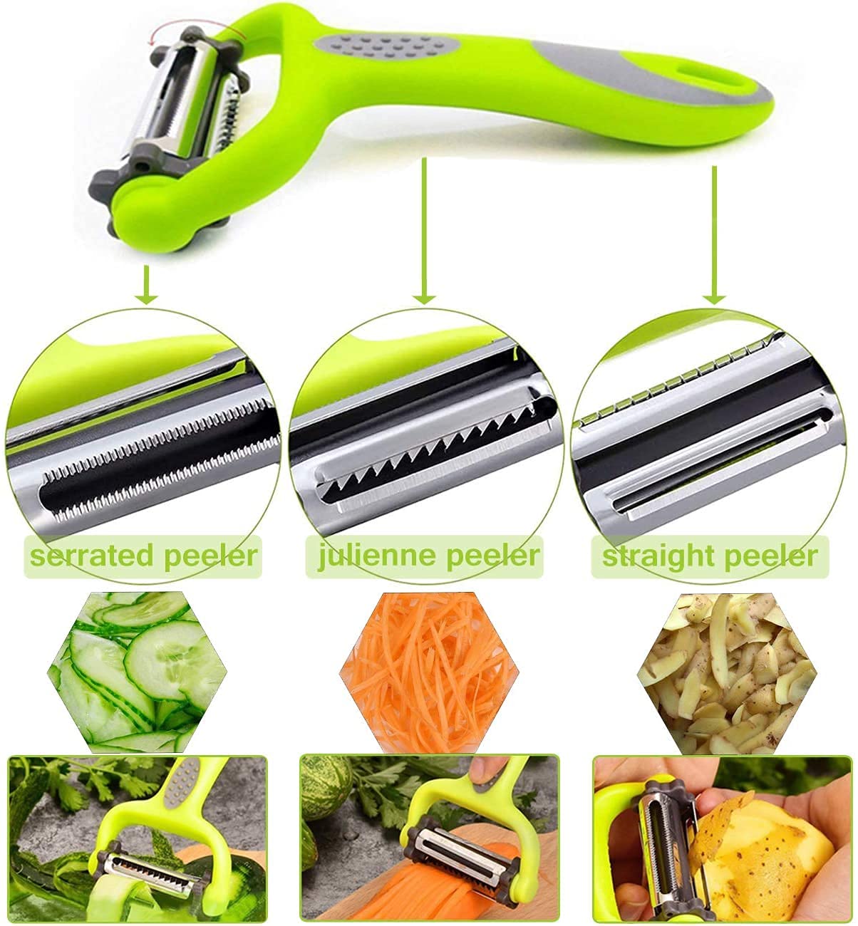 Potato Peeler for Kitchen, julienne Vegetable Peeler,3 Pieces Stainless Steel Professional Peelers, Non-Slip, Suitable for Peeling for Potato, Apples, Carrots, Cucumber and Various Veg and Fruits