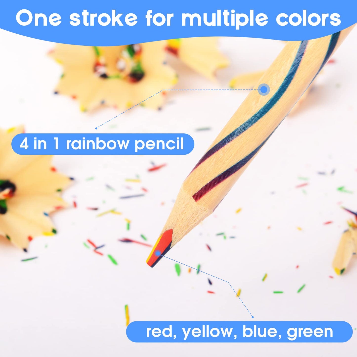 ThEast 30 Piece Rainbow Coloured Pencils, 4 in 1 Colouring Pencils for Kids, Multi Coloured Pencils for Adults Colouring, Drawing, Pre-sharpened, Pencils for Party Bags