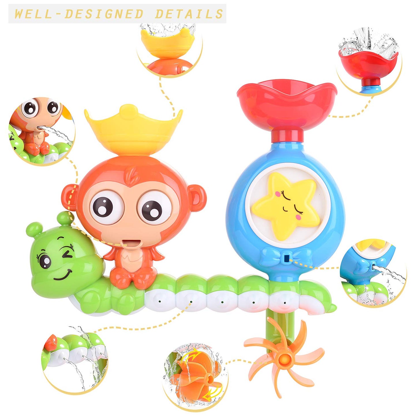 HellDoler Bath Toy, Bathtub Toy Waterfall Water Station with One Stackable Cups Fountain Water Shower Toy for Babies and Kids Gift