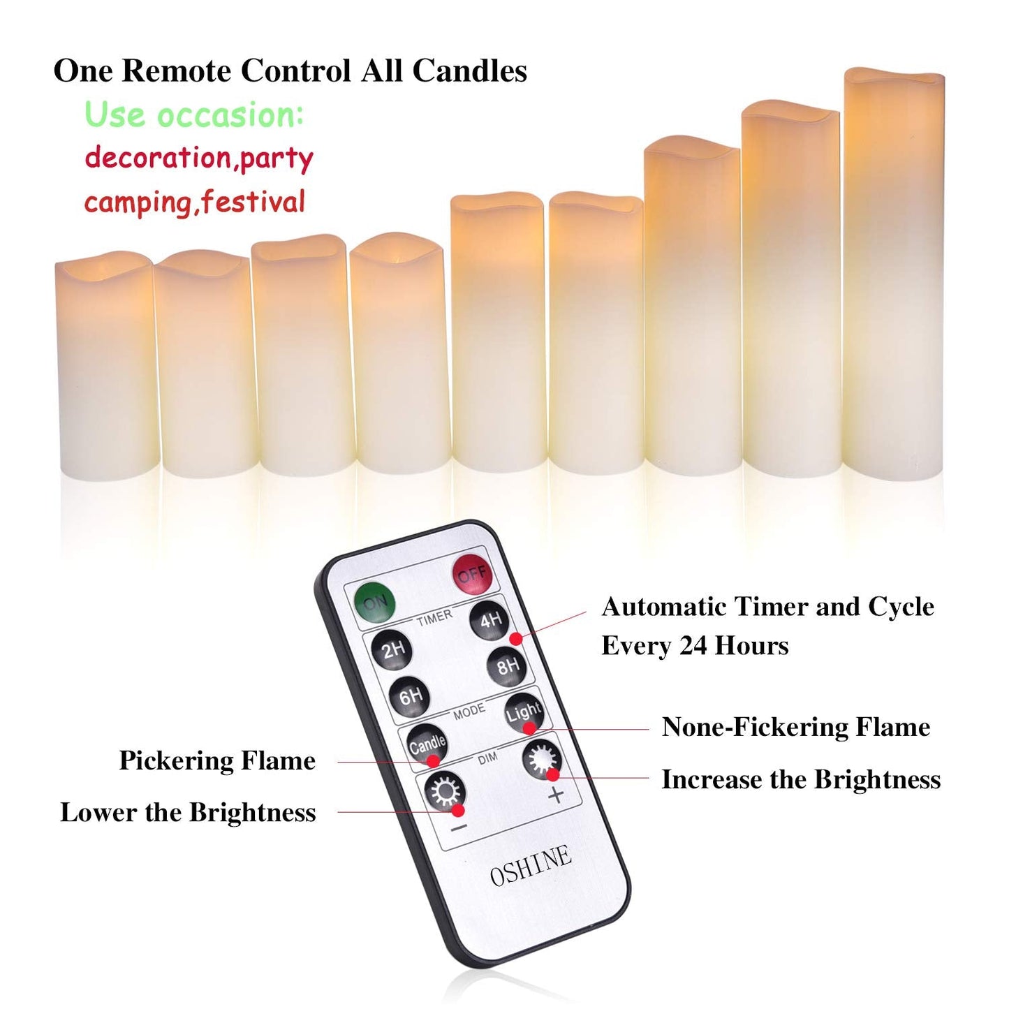 OSHINE LED Candles Flameless Candles (H 4" 5" 6" 7" 8" 9") Set of 9 Real Wax Pillar Flickering Battery Candles With10-key Remote Control Timer 300 Hours(Not Included Batteries) 9pack Led Candles(h 4"5" 6"7" 8"9")