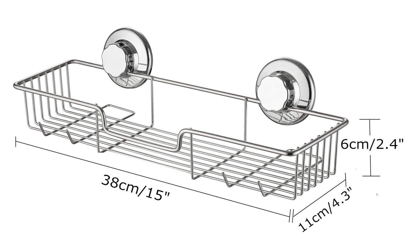 SANNO Suction Cup Shower Caddy Shelf with Storage Organizer Hooks, No Damage Super Power Suction Cup, Rustproof Wire Basket Rack for Kitchen & Bathroom Accessories - Stainless Steel, Pack of 1