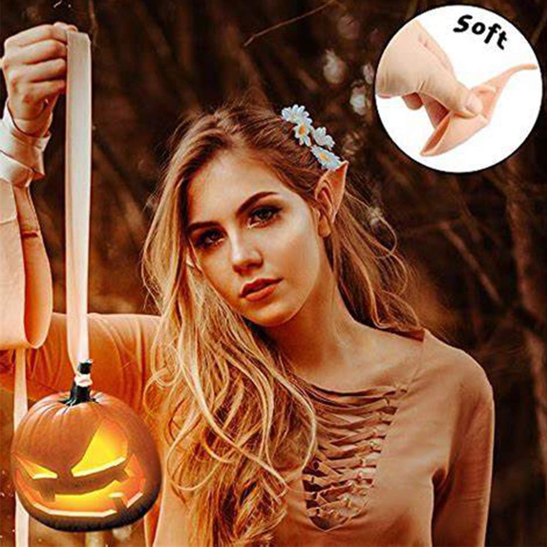 Feezi Pixie Elf Ear, Fairy Ears, Cosplay Halloween Party Live broadcast Props, Anime Party Dress Up Costume, Masquerade Ball Elven Vampire Ears(2 Pair) Nature Color