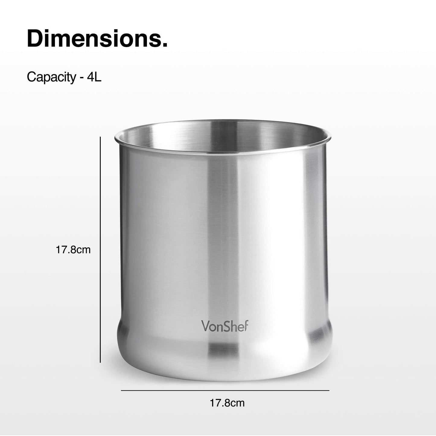 VonShef Utensil Holder, Stainless Steel Kitchen Organiser, 18cm Diameter Kitchen Storage Organiser with Satin Silver Finish, Compact Storage for Kitchen Accessories