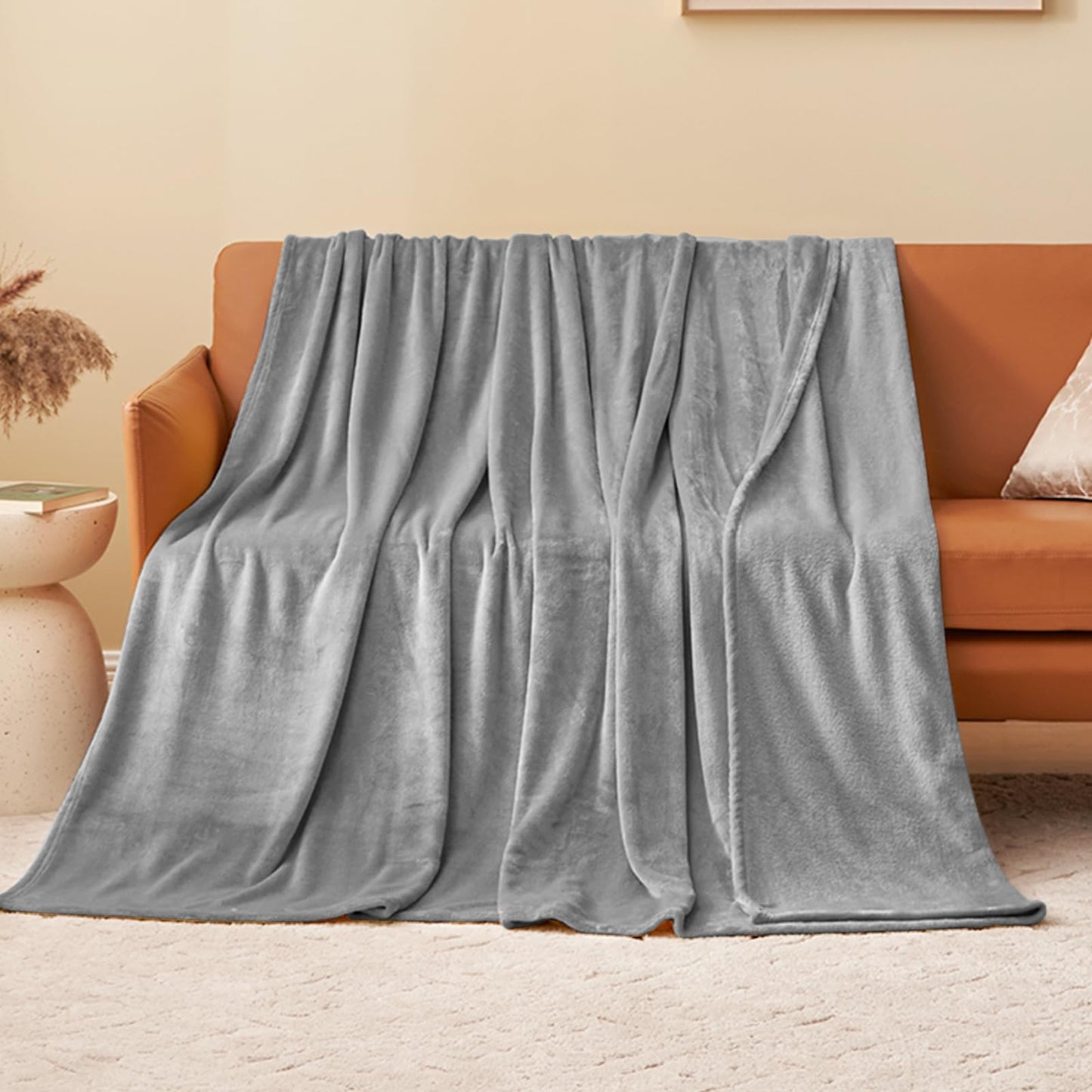 Aisbo Fleece Blanket Grey Throw - Versatile Soft Warm Blanket Fluffy Throws for Bed Double Size, Cozy Solid Flannel Twin Blanket for Sofa Couch, 150x200cm Gray Twin/Double