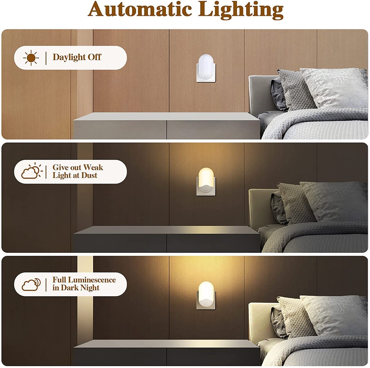 2 Pack LED Night Light, Night Lights Plug in Walls with Dusk to Dawn Photocell Sensor, 0.5W Energy Saving, Warm White Plug in Night Lighting for Kids/Children, Bedroom, Hallway, etc