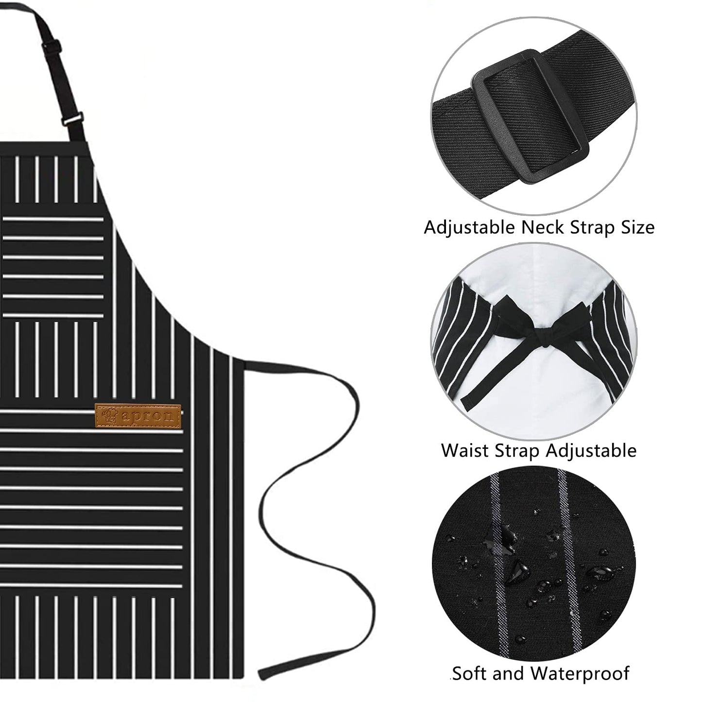 OWill Adjustable Black Apron with Pocket Cooking Kitchen Chef Aprons for Women Men Kitchen Butchers BBQ Restaurant Brown