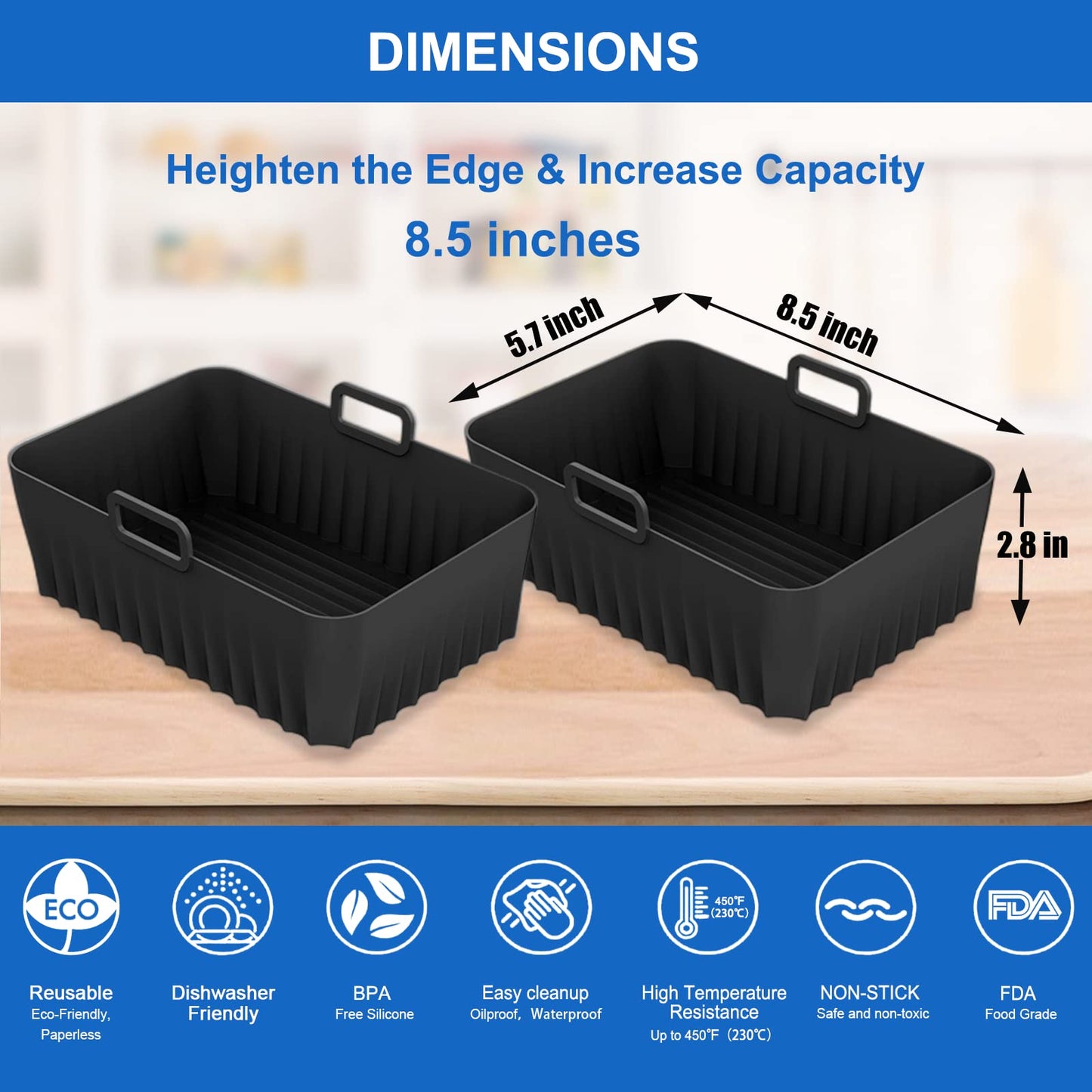 Apluskis 2-Pack Air Fryer Silicone Pots, 8.5 '' Reusable Air Fryer Silicone Liners for Ninja Foodi AF300UK/AF400UK, Tower, Instant Vortex Air Fryer, Food Safe Dual Basket Air Fryer Accessories, Black