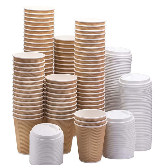 HOT BARGAINS 50 X 12oz / 360ml Kraft Triple Walled Disposable Paper Ripple Cups Disposable Coffee Tea Cups Disposable Hot Drink Cups + LIDS Completely Free