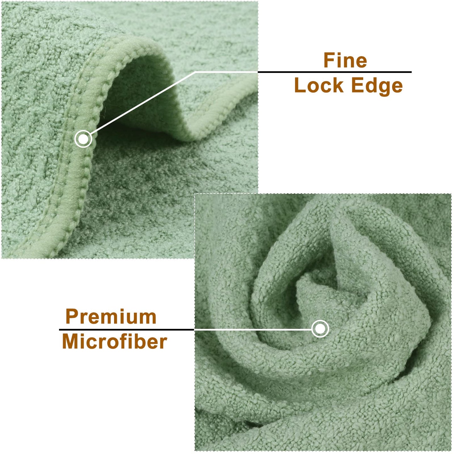 VIVOTE-Microfibre Tea Towels for Kitchen, Super Water Absorbent Dry Cloths, No Fluff Lint Residue Reusable Kitchen Dish Towels, Dry Quickly Tea Clothes, T Towels, Sage Green 40x60cm 280gsm