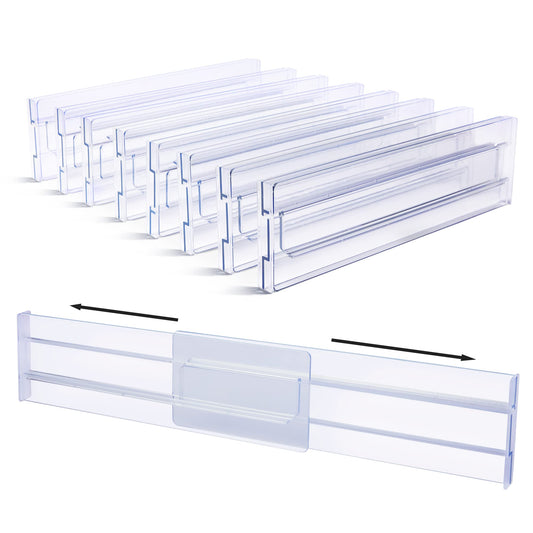 Vtopmart 8 Pack Drawer Dividers, 3.2" High Expandable from 12.2-21.7" Adjustable Drawer Organisers，Clear Plastic Drawers Separators for Clothing, Kitchen Utensils and Office Storage