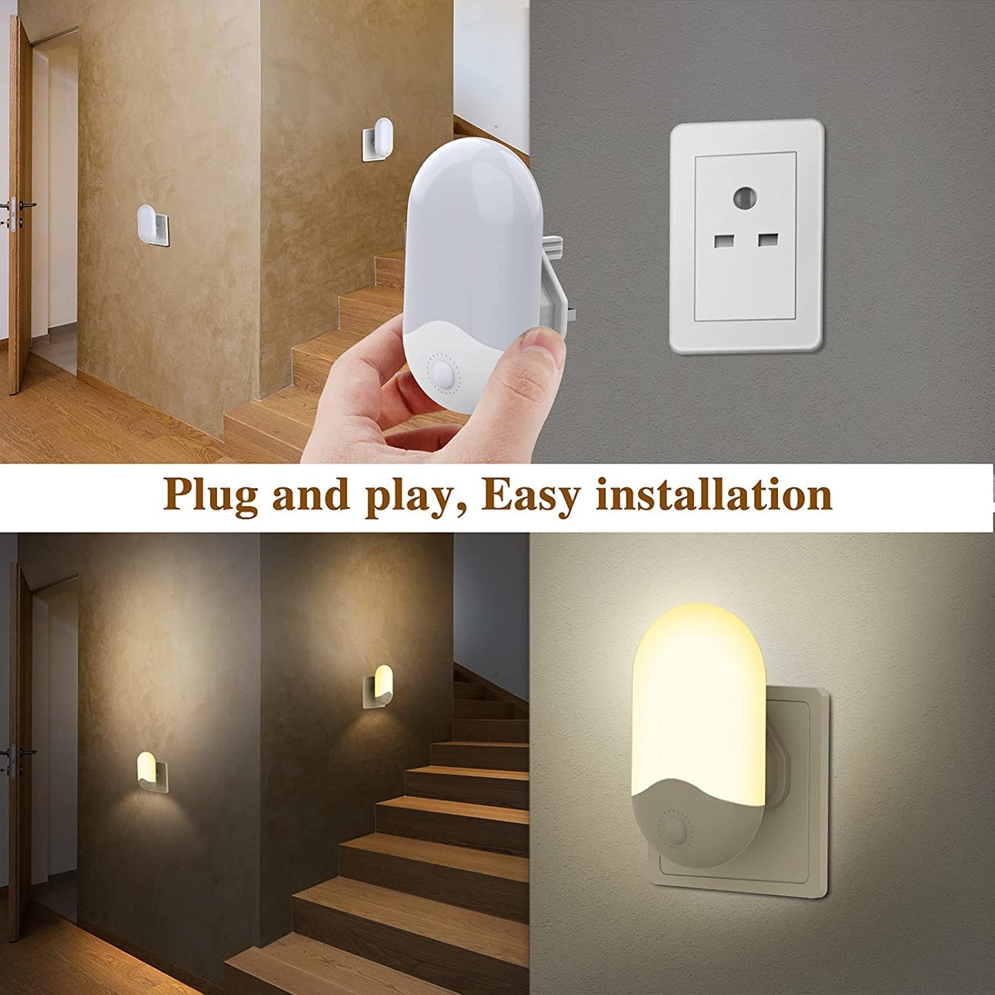 2 Pack LED Night Light, Night Lights Plug in Walls with Dusk to Dawn Photocell Sensor, 0.5W Energy Saving, Warm White Plug in Night Lighting for Kids/Children, Bedroom, Hallway, etc