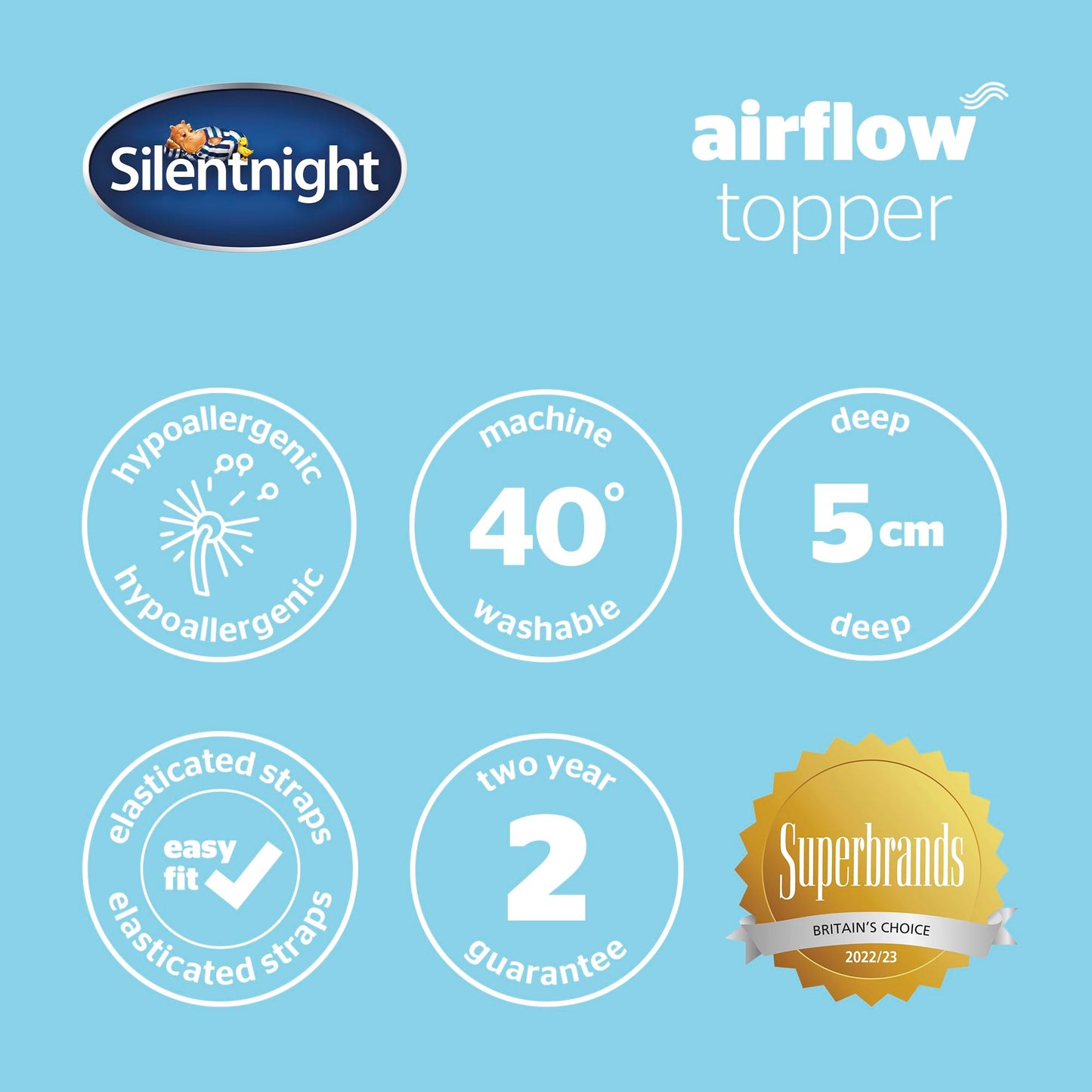 Silentnight Airflow Small Double Mattress Topper – Mattress Enhancer Pad with 5cm Thick Cushioning, Airflow Technology to Reinvent Your Mattress and Elasticated Straps – Small Double Standard