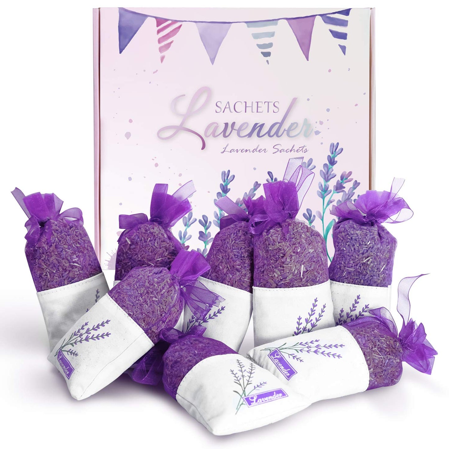 Dried Lavender Sachets, Lavender Bags, 8 x 30g Dried Lavender Flower Buds Sachets, Fragrance Bags, Home Fragrance Scented Sachets for Drawer Closets Car Wardrobes Bathrooms Purple-lavender