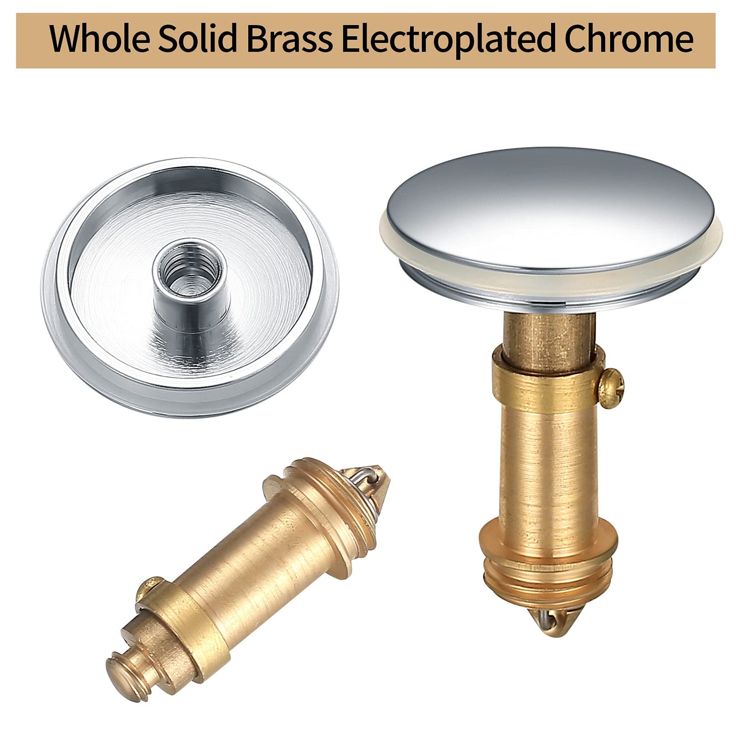 2Pcs Pop Up Sink Plugs, Bathroom Push Drain Stopper Plugs, 38mm Click Clack Plug Sprung Stopper, Basin Sink Button Plugs for Kitchen Bathroom Washbasin Bath, Solid Brass Chrome Plating 2