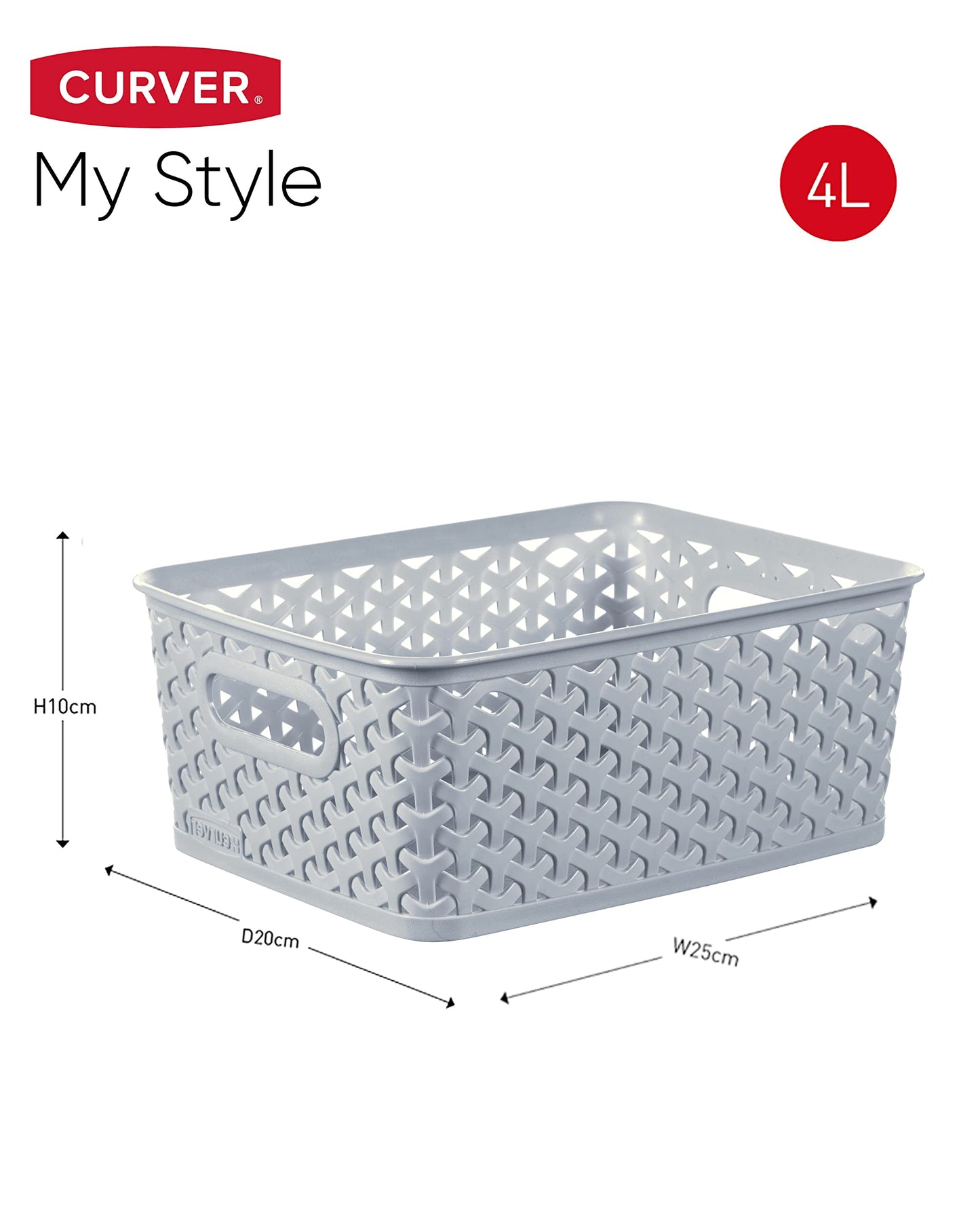 Curver My Style Small Rectangular Storage Basket 4L - Blue (Pack of 4) 4 x 4L Small