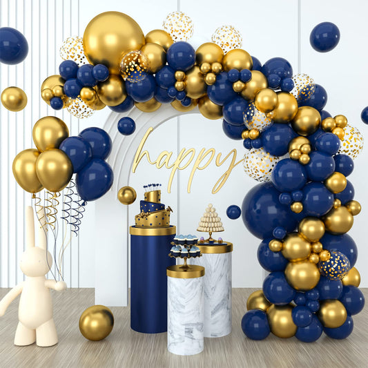 Navy Blue Balloon Arch Kit, 114pcs Navy Blue Gold Birthday Balloons Garland Kit with Confetti Balloons, Blue Gold Balloon Arch for Boys Men Birthday Party Decorations, Baby Shower Supplies A-blue Gold