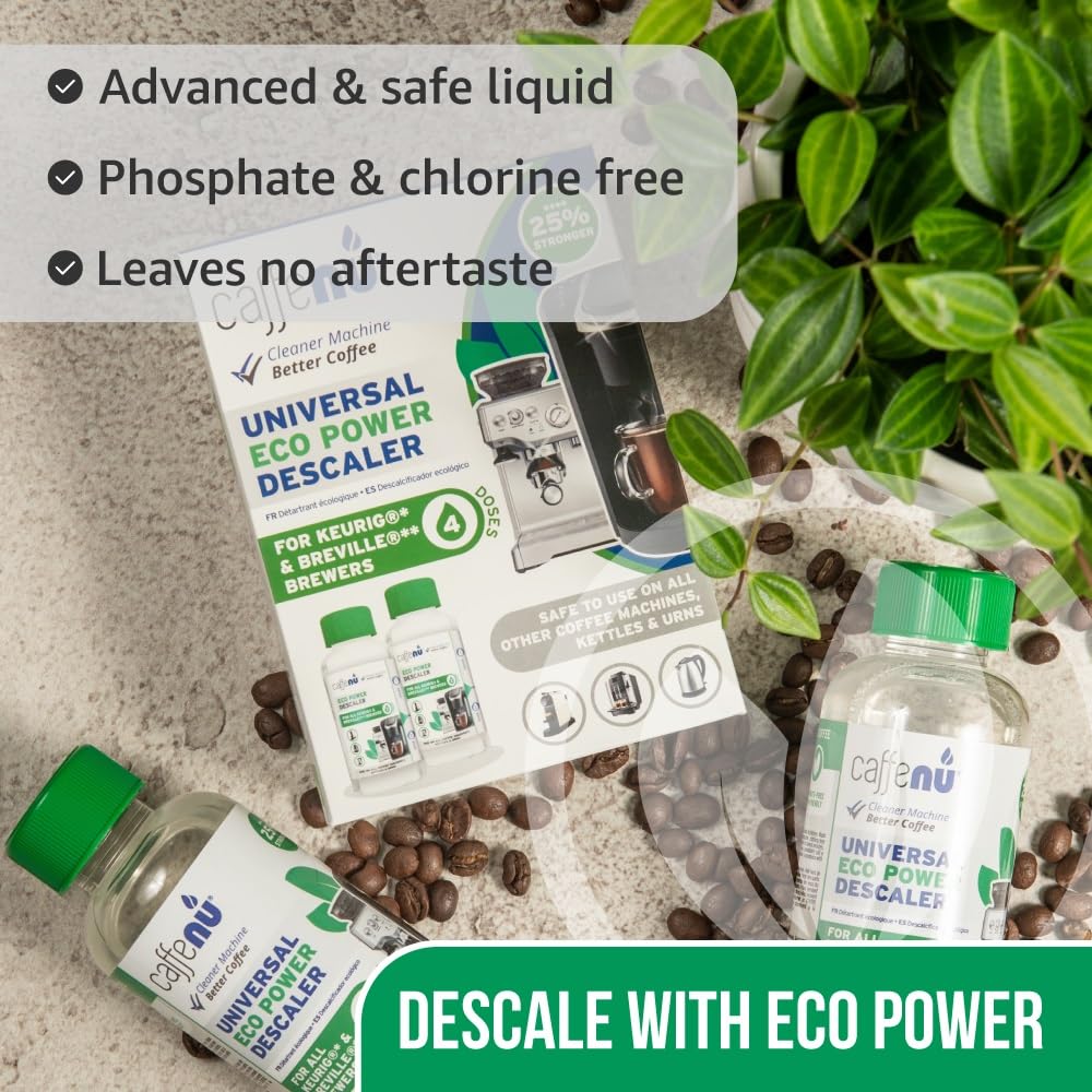 Caffenu Descaling Solution for Sage Machines (2 bottles - 4 Uses). Universal Descaler Compatible with Sage, Nespresso & All Other Espresso Machines. Removes Limescale