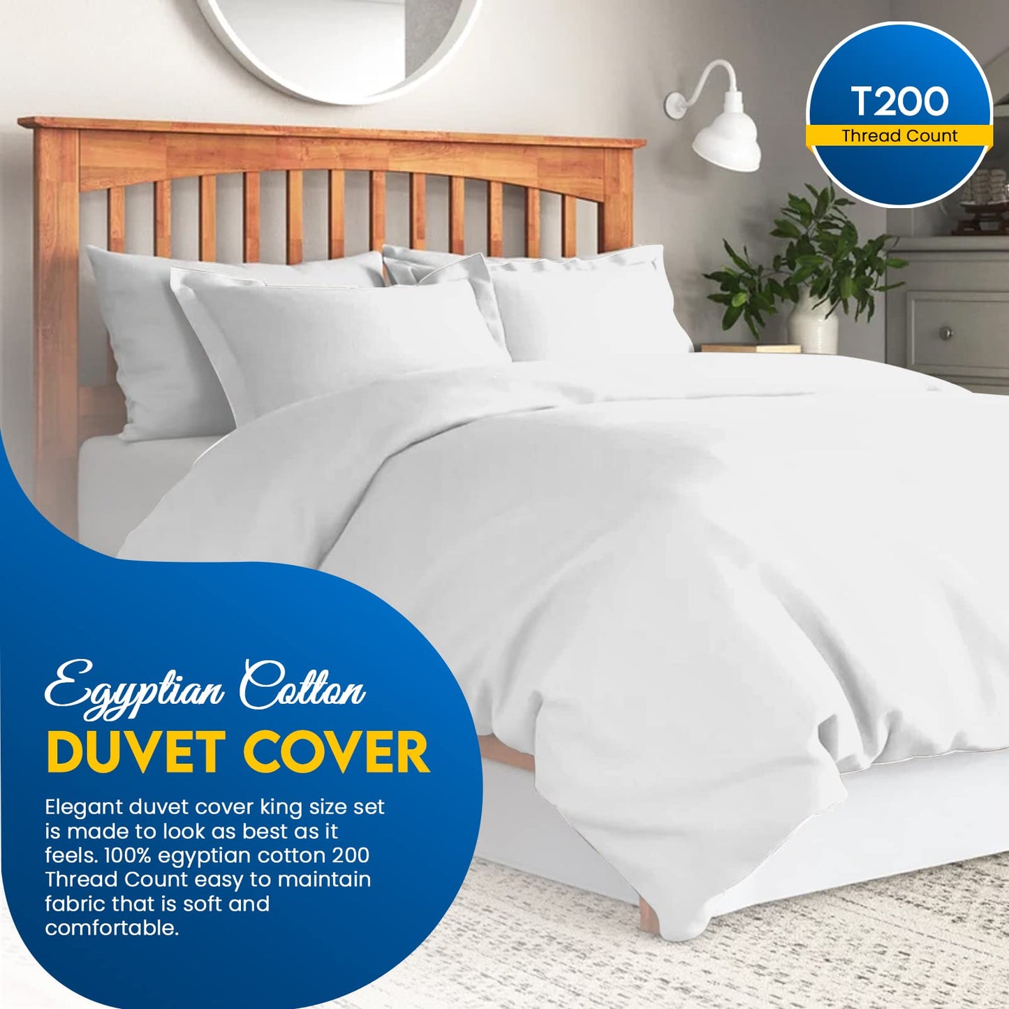 Sunshine Comforts Super king Duvet Set - 100% Soft Egyptian Cotton Quilt Superking Duvets set with Pillow Cases - Breathable & Anti Wrinkle 200 Thread Count Superking Duvet Cover Set (White) White