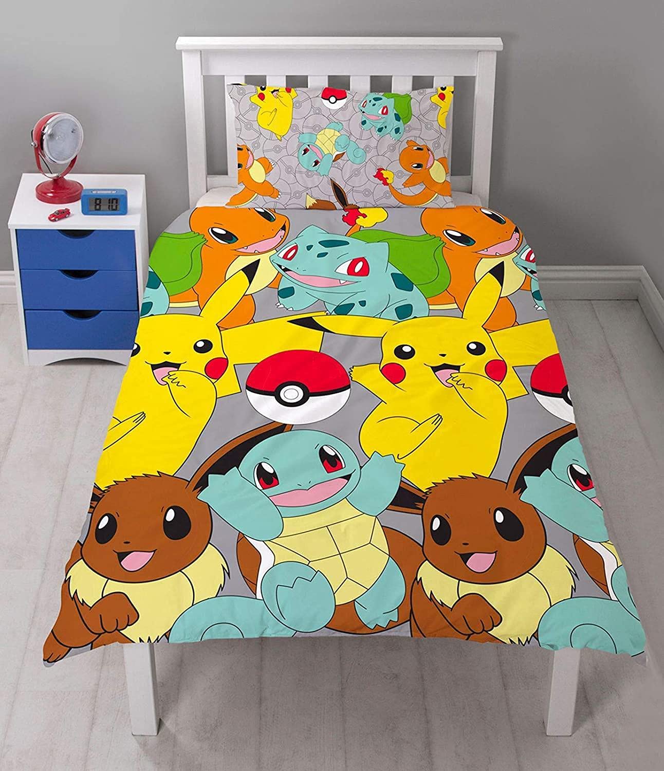 Pokemon Catch' Single Duvet Set-Repeat Pattern Design, 100% Polyester Microfibre, Multi-Colour