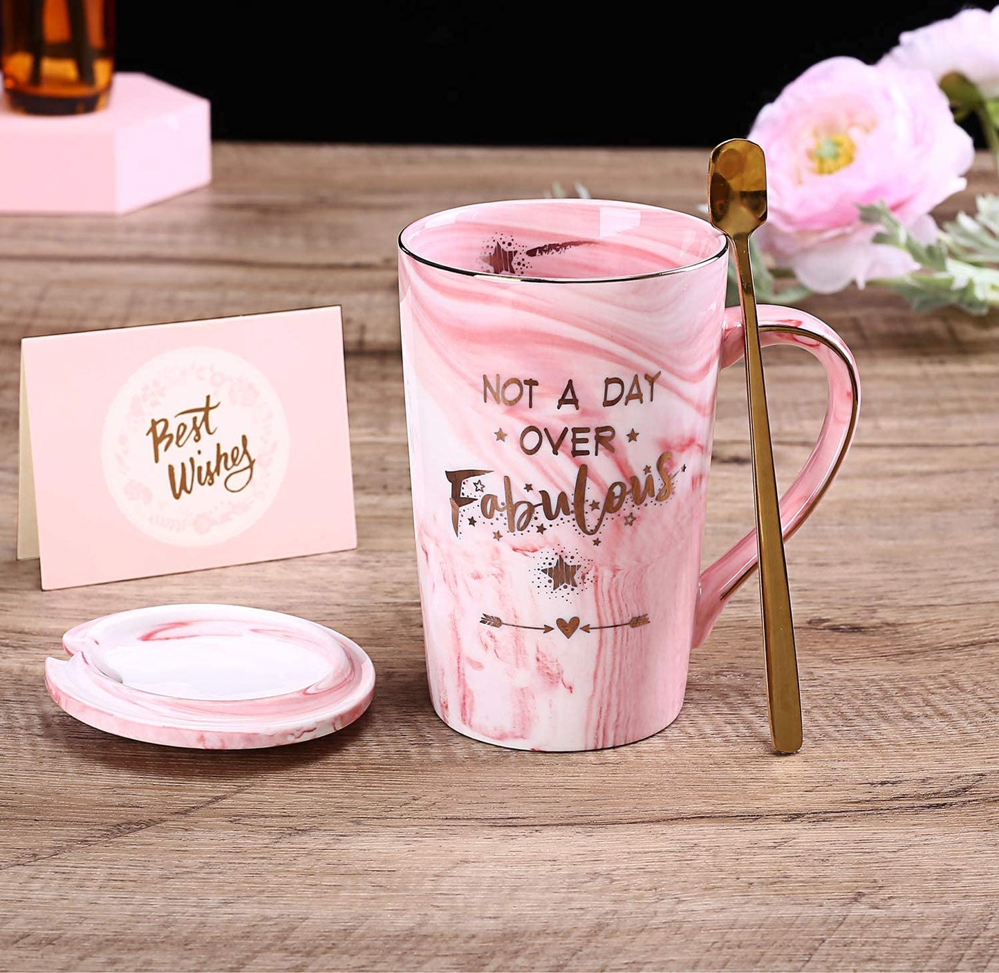 Birthday Gifts for Women Not A Day Over Fabulous Mug Mothers Day Gifts for Her Birthday Gifts for Her, BFF, Best Friends, Wife, Mom, Daughter, Sister, Aunt, 14 OZ Ceramic Marble Mug (Pink-Not a Day) Pink-not a Day