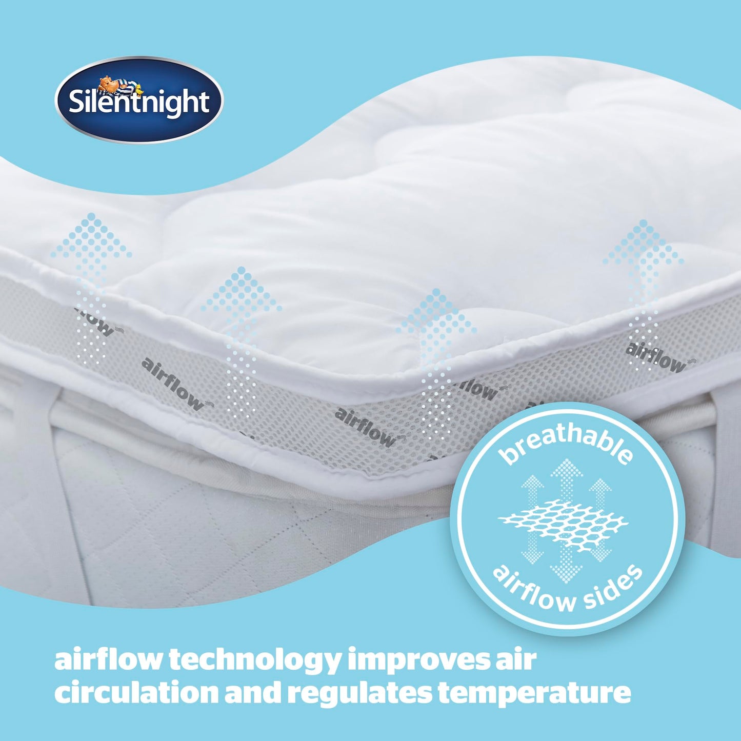 Silentnight Airflow Small Double Mattress Topper – Mattress Enhancer Pad with 5cm Thick Cushioning, Airflow Technology to Reinvent Your Mattress and Elasticated Straps – Small Double Standard