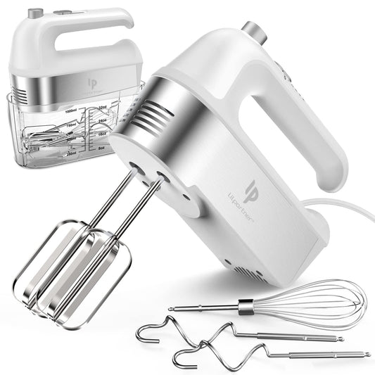 Hand Mixer Electric, 450W Kitchen Mixers with Scale Cup Storage Case, Turbo Boost/Self-Control Speed + 5 Speed + Eject Button + 5 Stainless Steel Accessories, For Easy Whipping Dough,Cream Silver