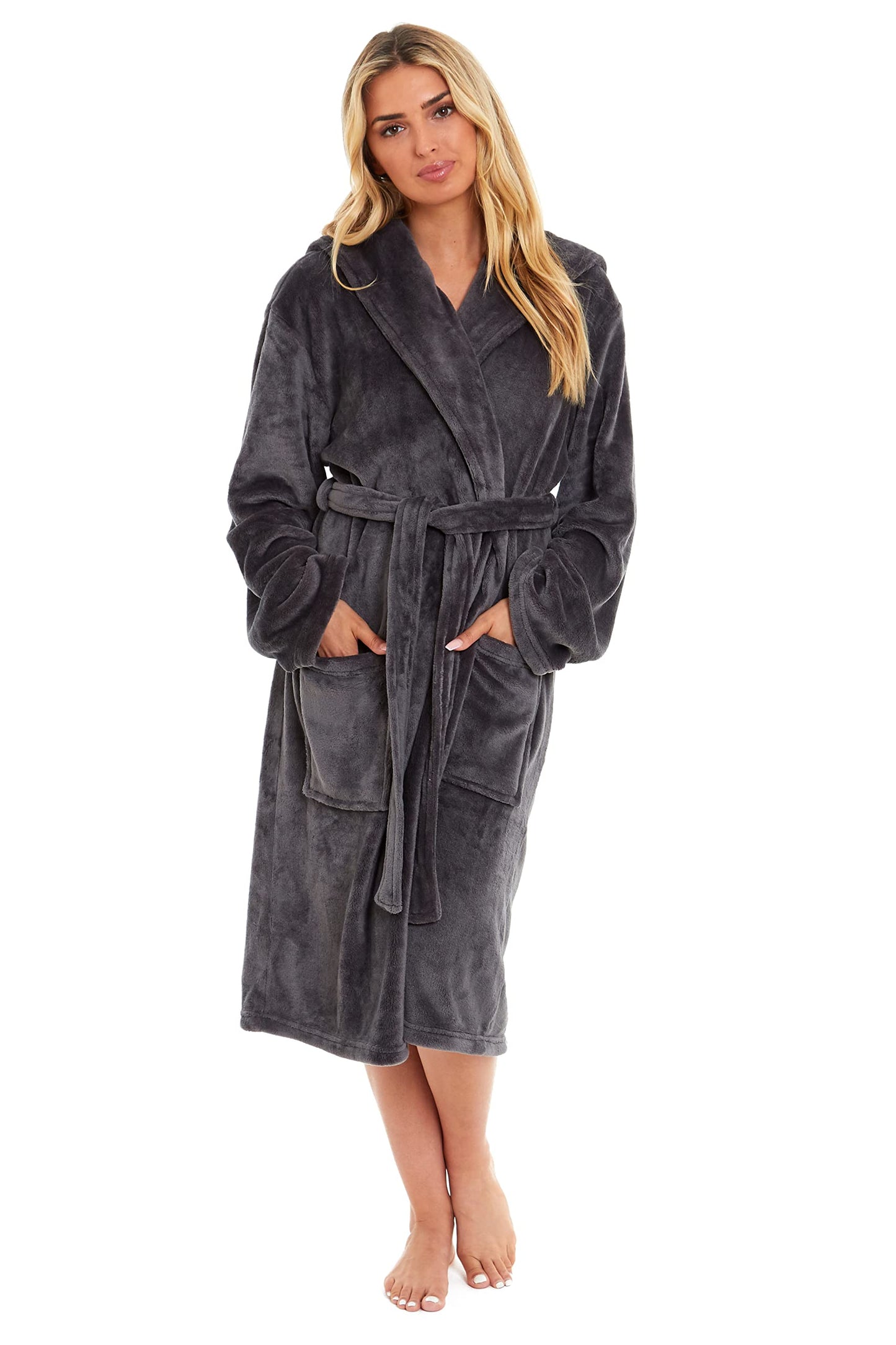 Daisy Dreamer Ladies Dressing Gown Soft Plush Bath Robe for Women Housecoat Loungewear Bathrobe Soft Shimmer Fleece Gowns Charcoal XL