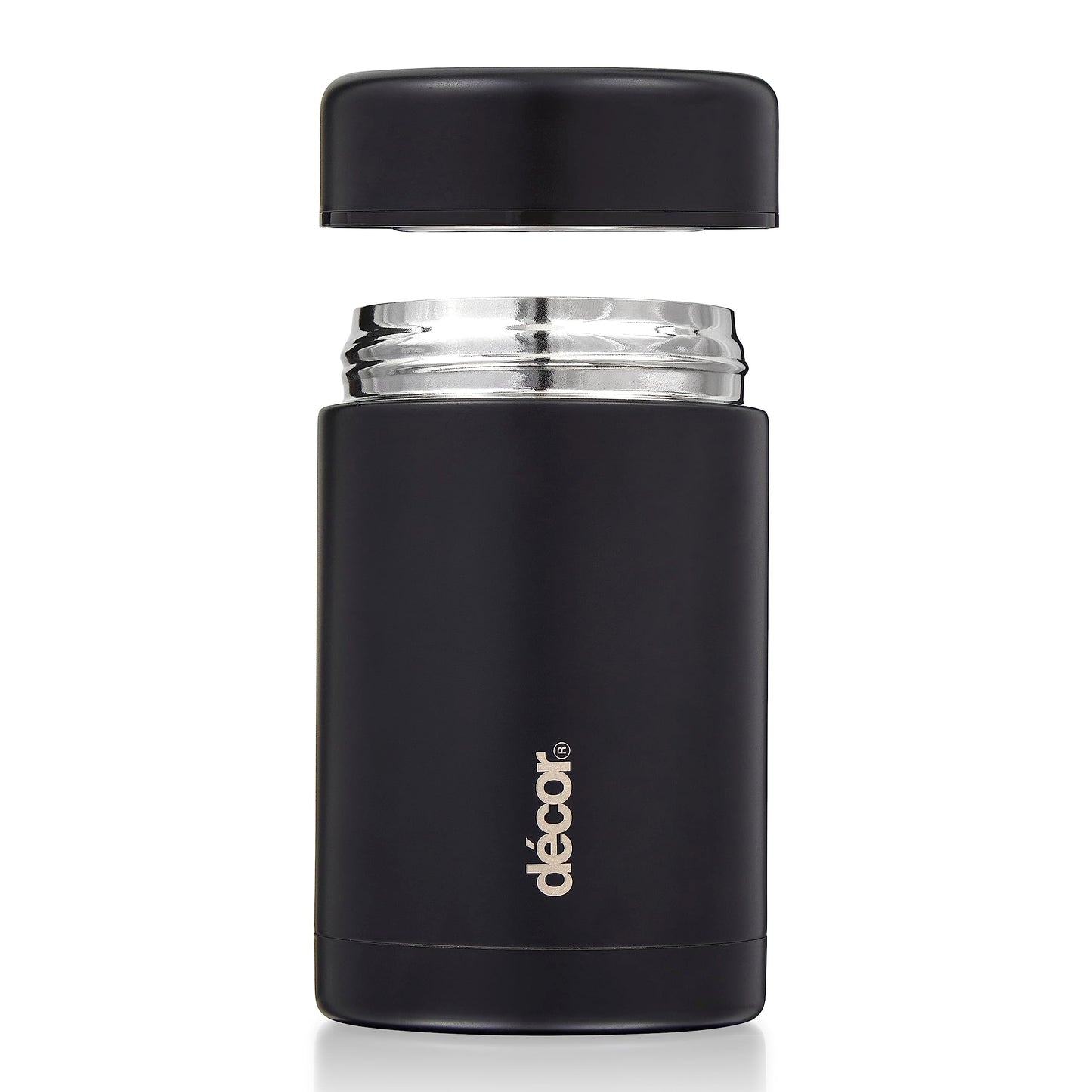 Décor Vacuum Insulated Food Flask, Stainless Steel Insulated Food Flask, Ideal To Carry Lunch, Coffee, Porridge, Curry, Soups, Leak-Proof, BPA-Free, Reusable, Keeps Food Hot & Cold, Black, 520ml Single