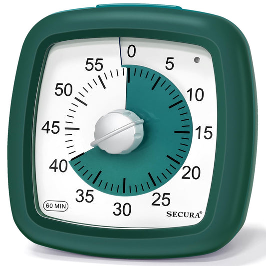 Secura 60-Minute Visual Timer, Silent Study Timer for Kids and Adults, Time Clocks, Time Management Countdown Timer for Teaching (Dark Green & Dark Green) Dark Green & Dark Green