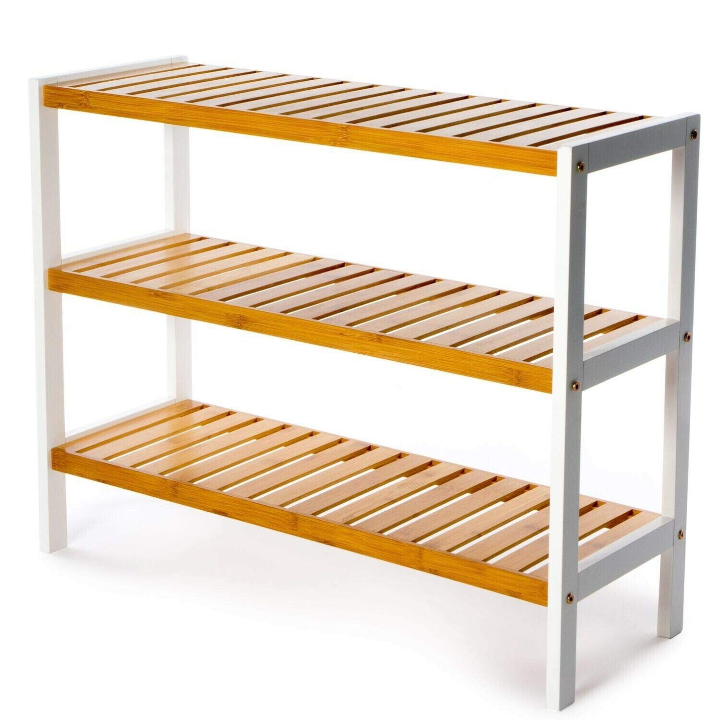 Vencier 3 Tier Bamboo Shoe Racks Storage Stand Shelf Organizer, 12 Pair of Shoes 70 x 26 x 55cms - Ideal of Corridor,Living Room, Bathroom, Bedroom or Hallway (Natural & White) Natural & White