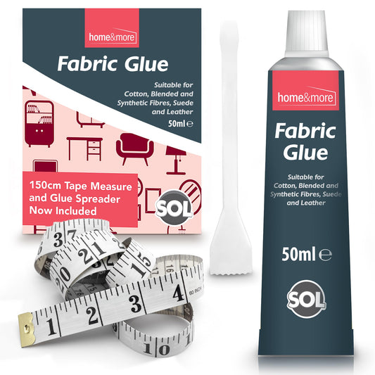 50ml Fabric Glue for Clothes | Includes Fabric Glue Strong Spreader & 150cm Tape Measure | Extra Strong 1pk Fabric Glue for Crafts, Upholstery, Material, Textile, Felt and Badges