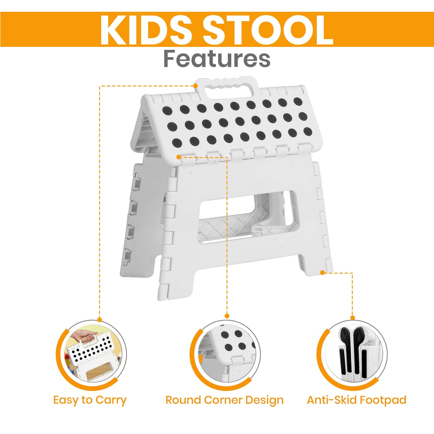 Utopia Home Folding Step Stool - 9” - Super Strong Foldable Step Stool - Lightweight For Kids & Adults with 300 lbs Holding Capacity - Great for Kitchen, Bathroom and Bedroom (White, 1) 9 Inch (Pack of 1) White