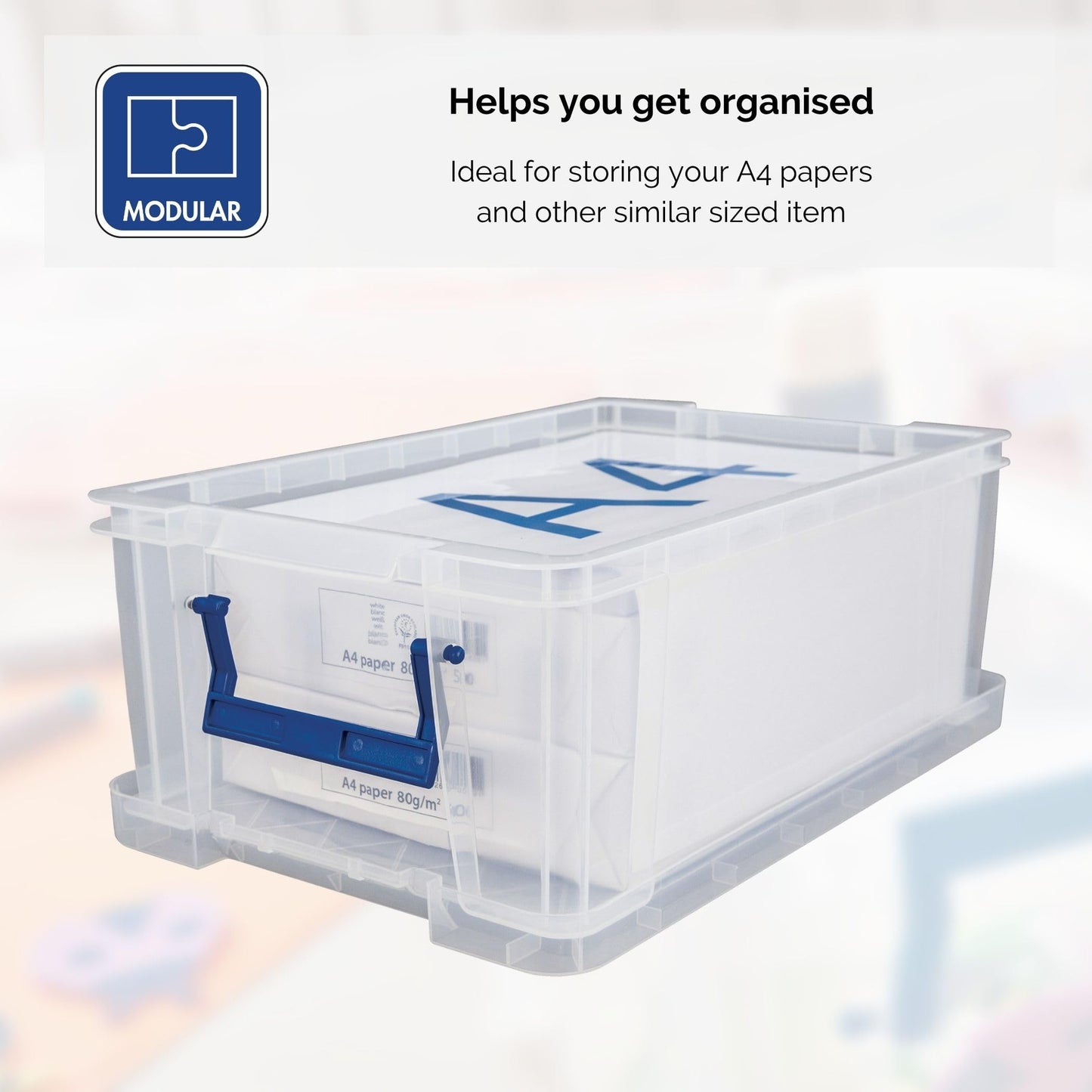 BANKERS BOX 4x 10L Plastic Storage Boxes with Lids. ProStore Super Strong Stackable Plastic Storage Boxes (14 x 34 x 21.5cm), Made in the UK, Clear 10 Litre X 4