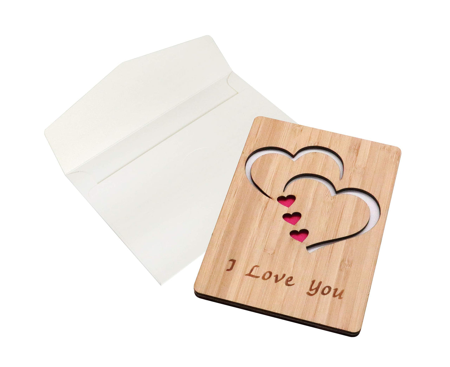 Real Bamboo Wood I Love You Card, Wooden Greeting Cards for Any Occasion, to Say Happy Valentines Day Card, Anniversary, Gifts for Wife, Him, Or Her, Or Just Because