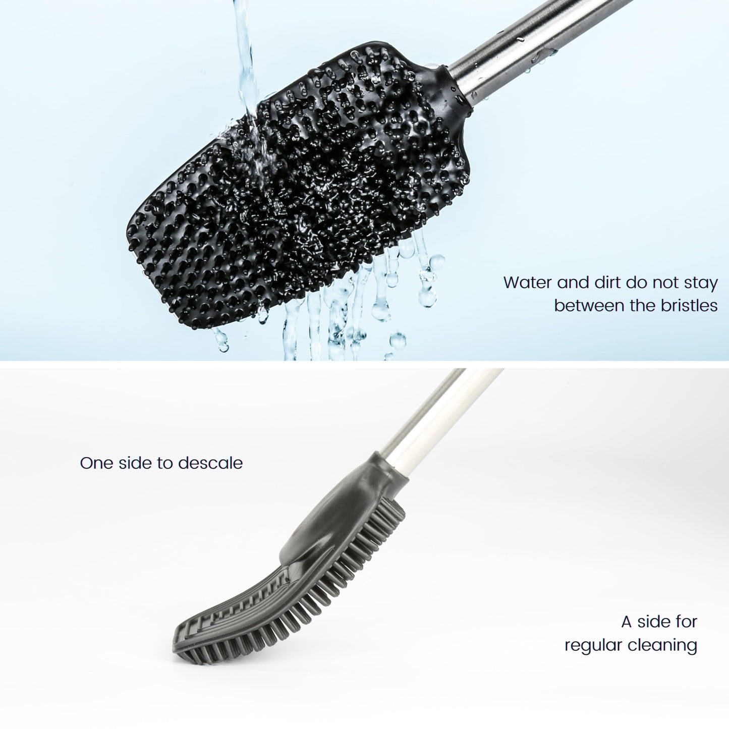 Erreke Stainless Steel Toilet Brush with Holder, Flexible Silicone, Modern and Elegant, Improved Hygiene, Anti-Fingerprint (Silver) Silver