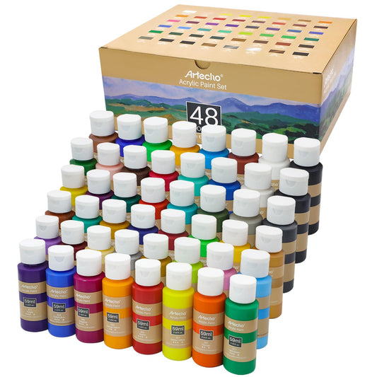 Artecho Acrylic Paint Acrylic Paint Set for Art, 48 Colors 2 Ounce/59ml Basic Acrylic Paint Supplies for Wood, Fabric, Crafts, Canvas, Leather&Stone 48 colours