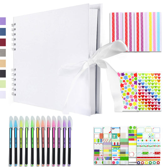 Vienrose Scrapbook Kit Photo Album 28.5x21 cm DIY 80 Pages Silk Ribbon Craft Paper Album for Guest Book Anniversary Wedding Valentines Day 28.5x21cm White